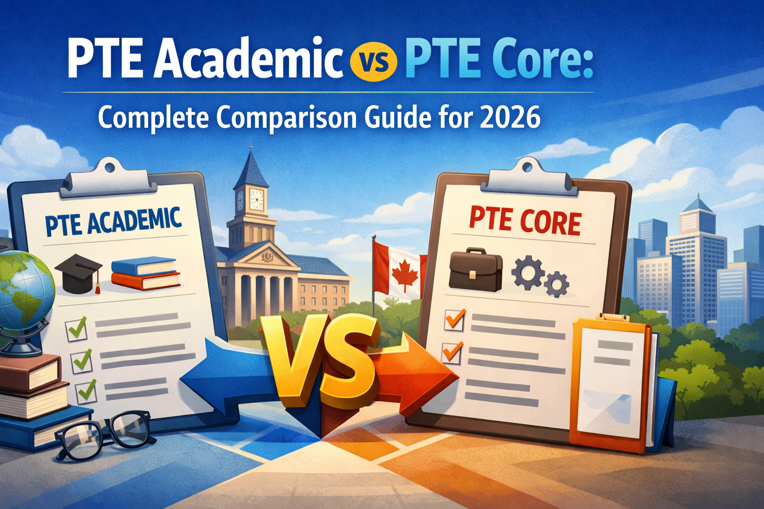 PTE Academic vs PTE Core comparison chart showing key differences