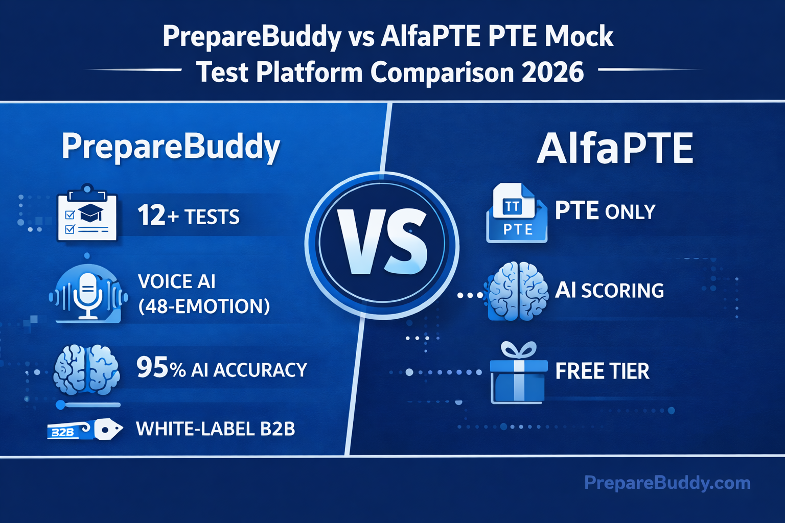 PrepareBuddy vs AlfaPTE PTE platform comparison 2026 - feature matrix and AI scoring comparison