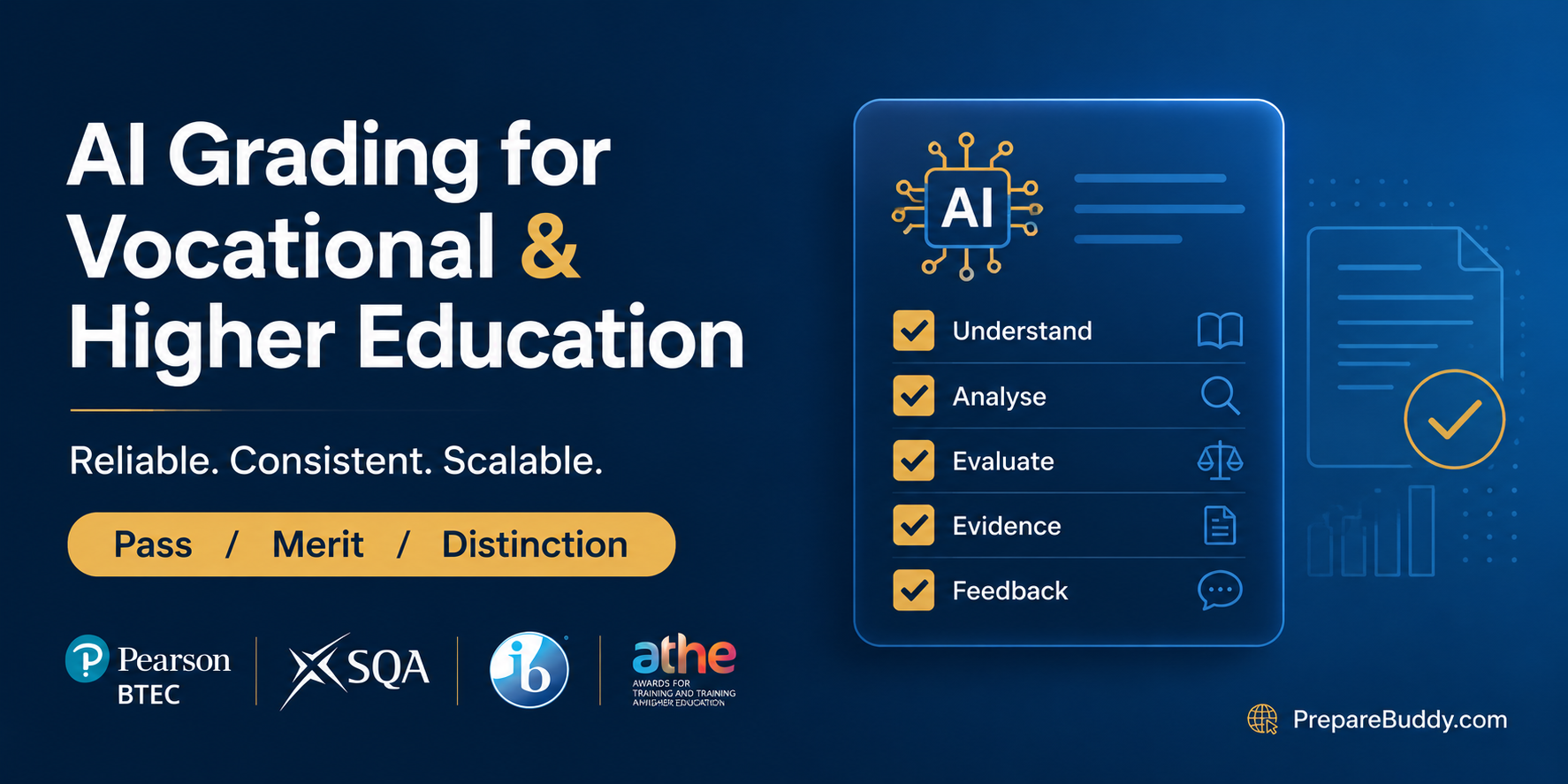 Criteria-Based Assessment AI grading for BTEC, SQA, ATHE, IB and 7 more frameworks