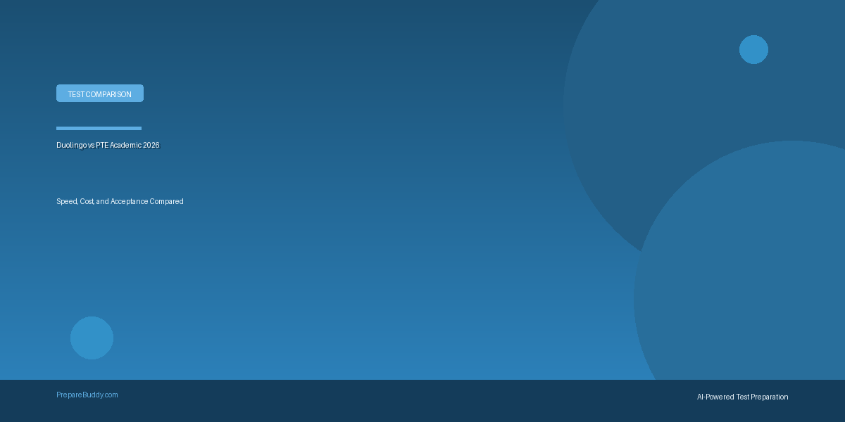 Duolingo English Test vs PTE Academic comparison infographic showing duration, cost, and score scale differences in 2026