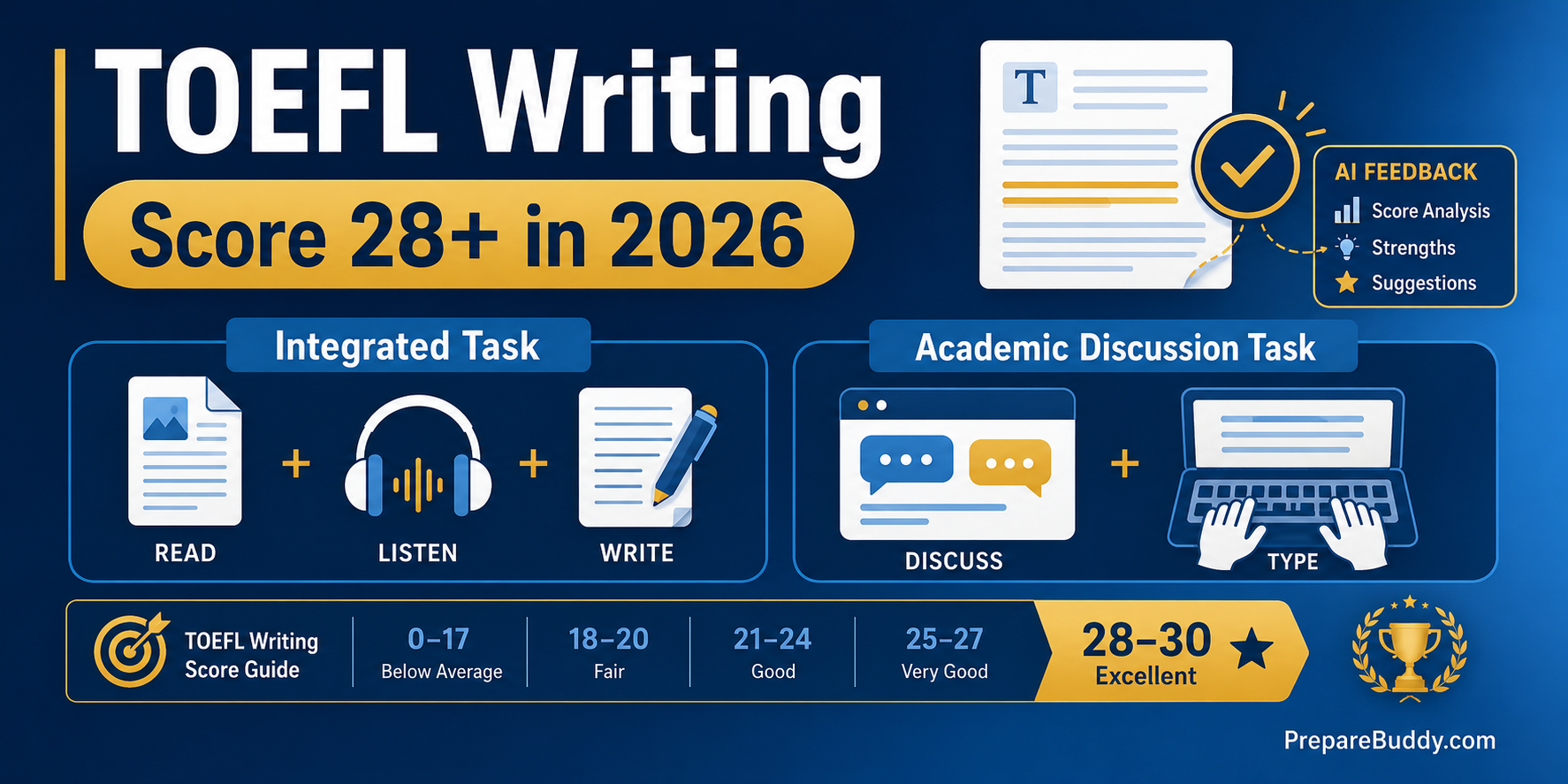 TOEFL Writing score strategy guide 2026 with Integrated and Academic Discussion tasks