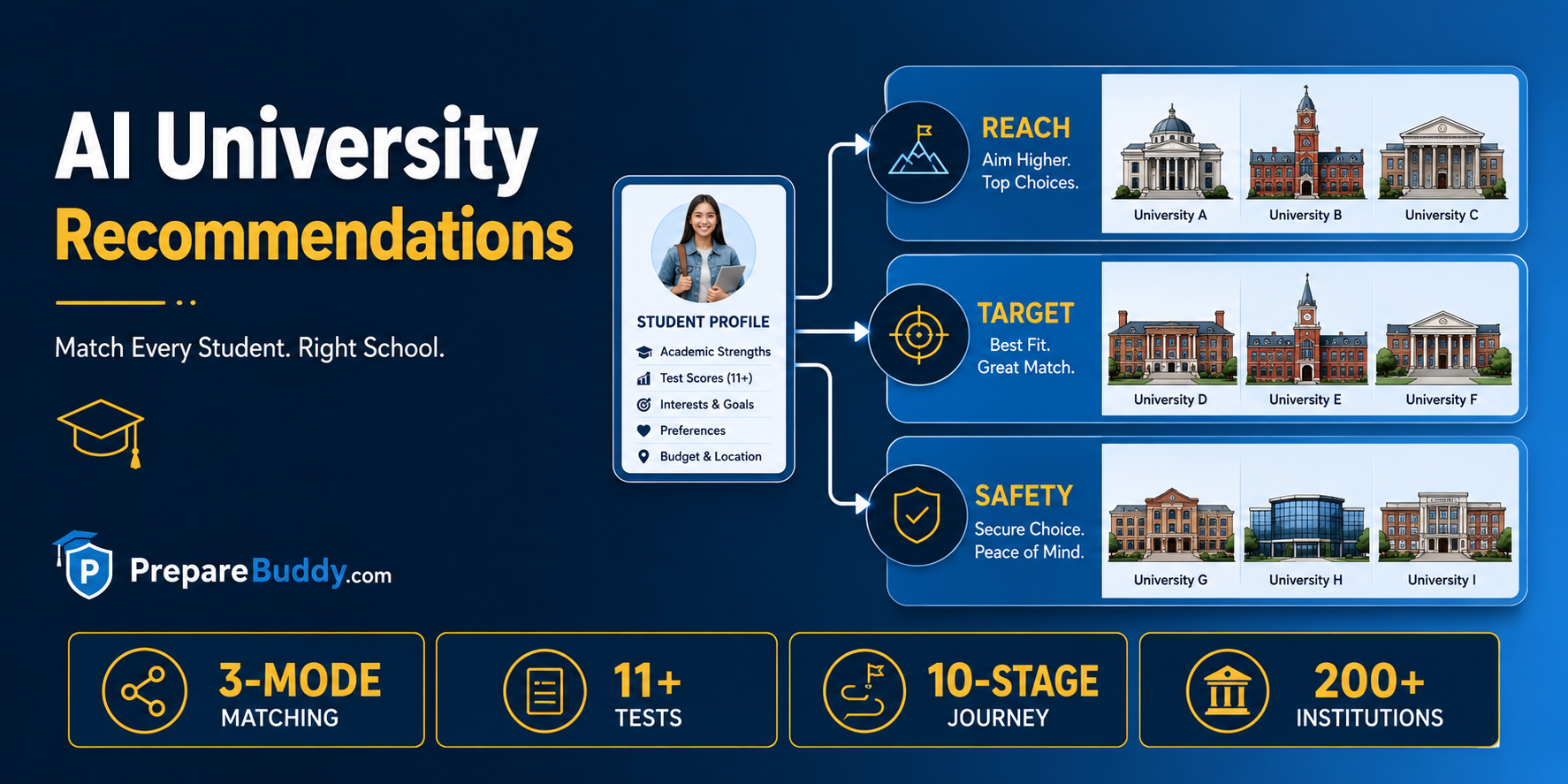 AI University Recommendation Engine for Education Consultants — Reach, Target, Safety School Matching