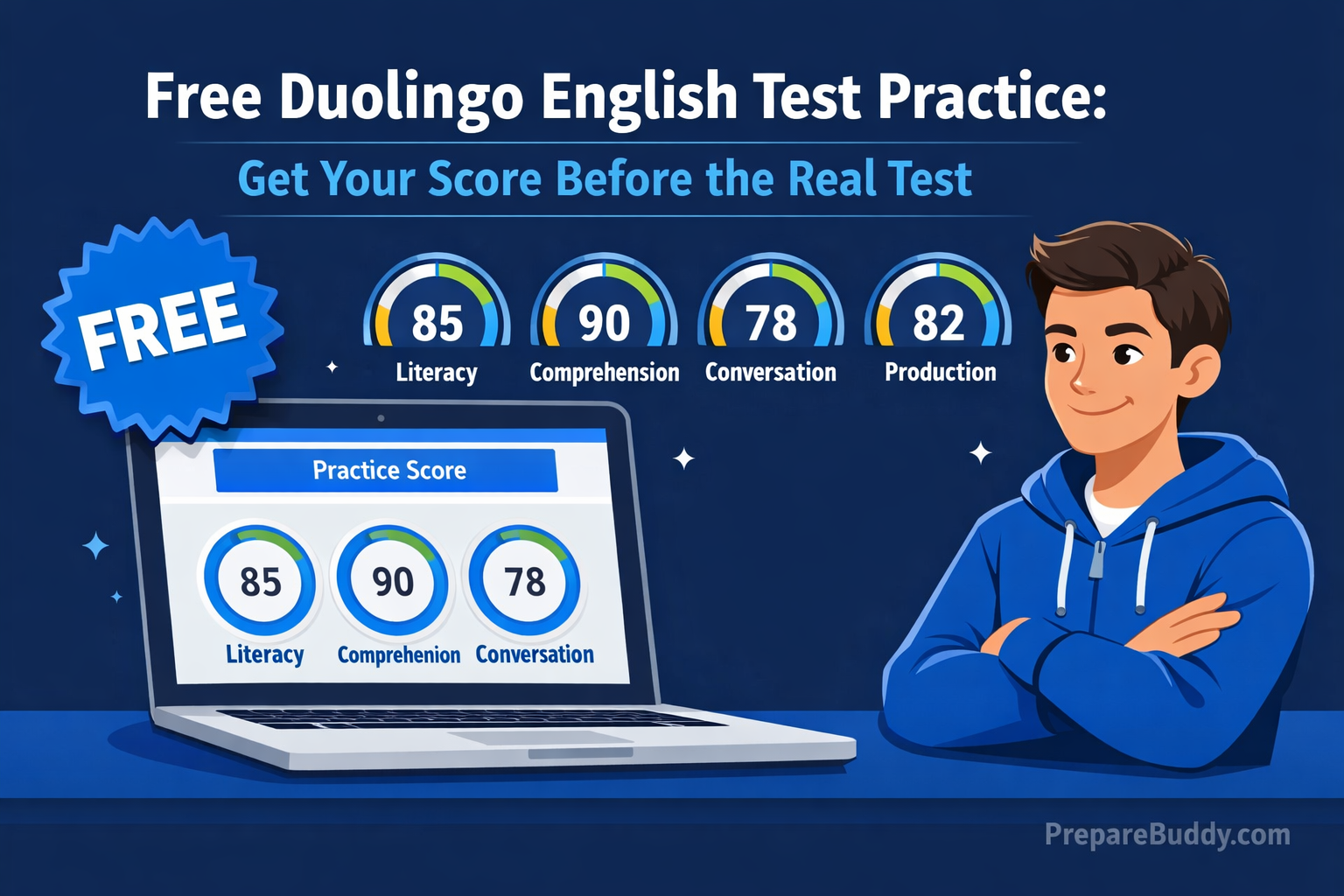 Free Duolingo English Test practice test with AI-scored results and score prediction