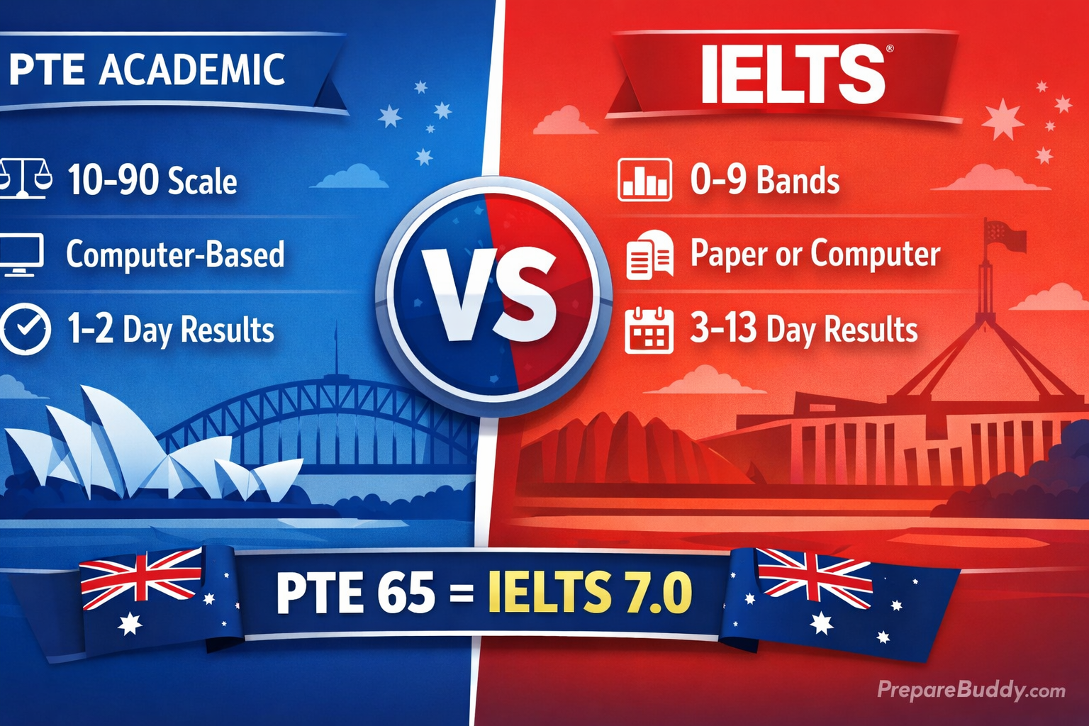 PTE vs IELTS comparison for Australia