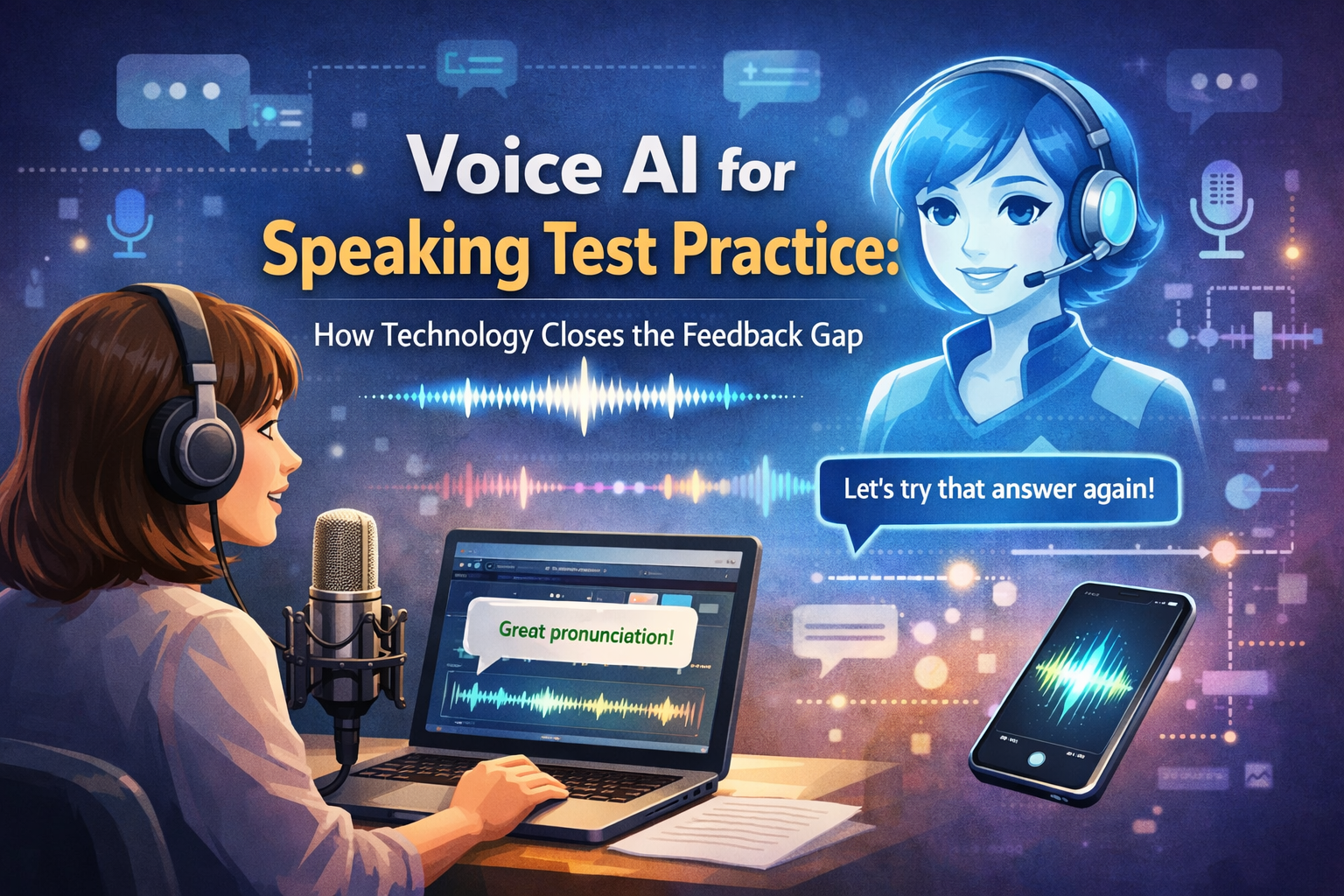 Voice AI speaking test practice with 48-emotion detection for IELTS PTE TOEFL